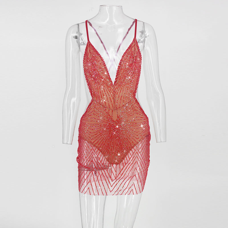 Sequin Backless Dress with Spaghetti Straps