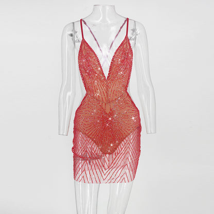 Sequin Backless Dress with Spaghetti Straps
