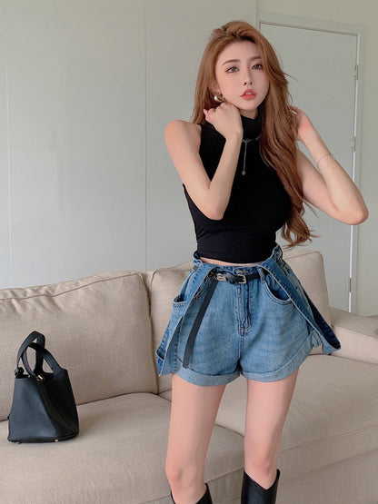 Women’s High Waist Strappy Loose Slim Jeans