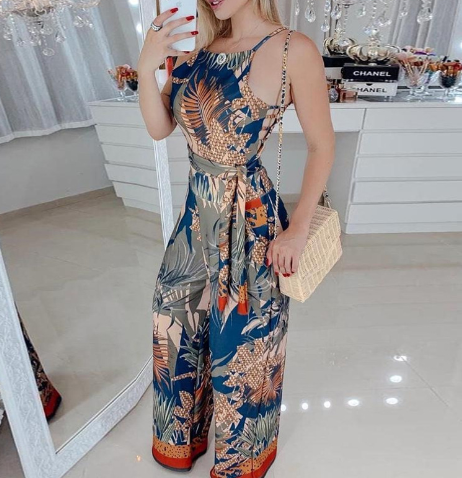 Women's Retro Printed Jumpsuit in Fashionable Style