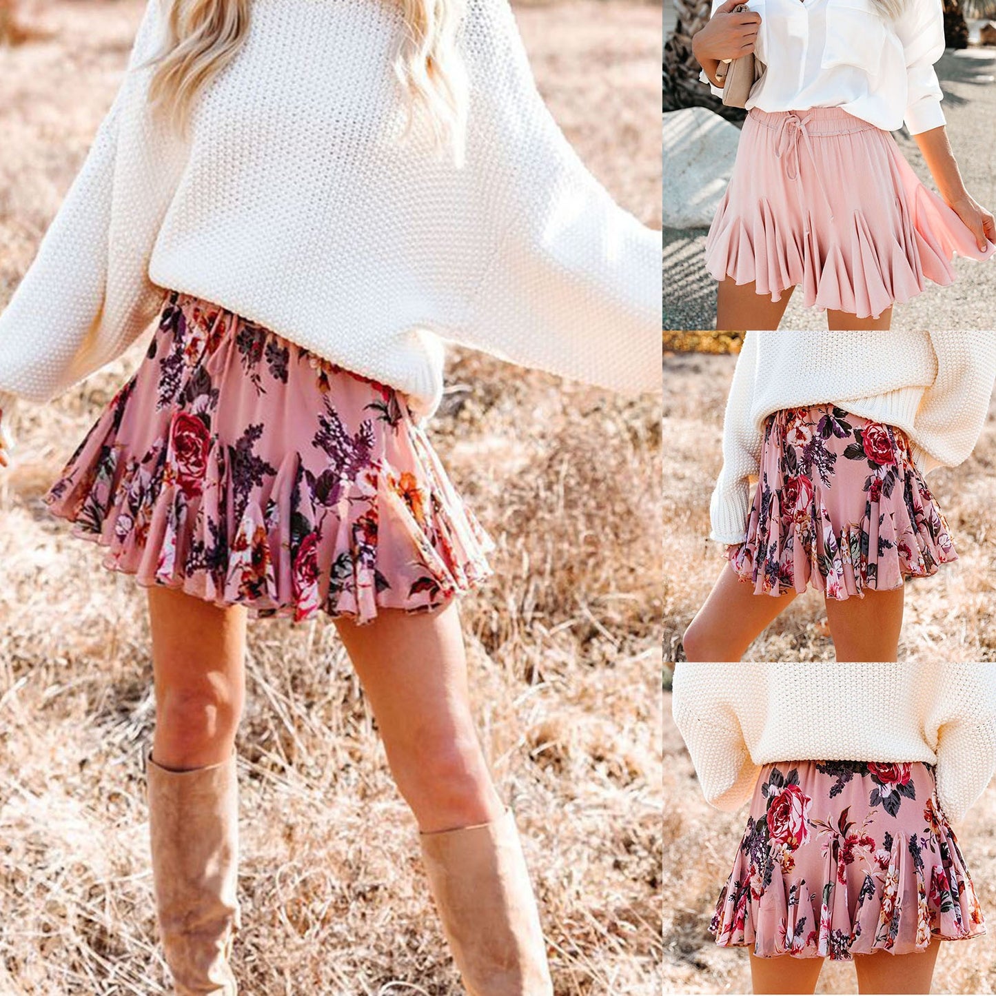 Elegant Floral Ruffled Chiffon Skirt for Women