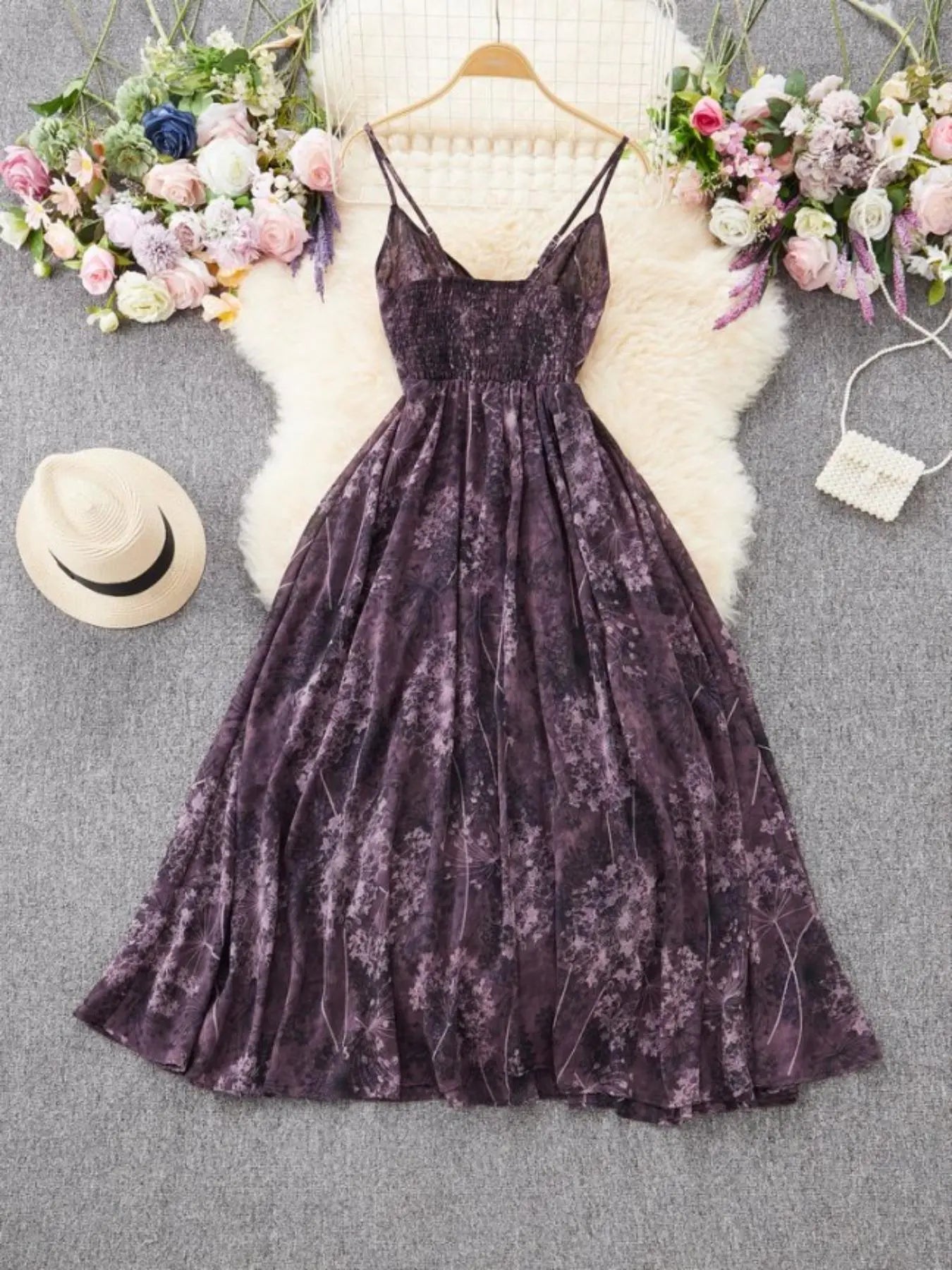 Women'S Boho Style Floral-Print Spaghetti Strap Cami Dress, Bohemian Fashion Casual A-Line Dress for Beach Holiday Vacation, Perfect for Summer