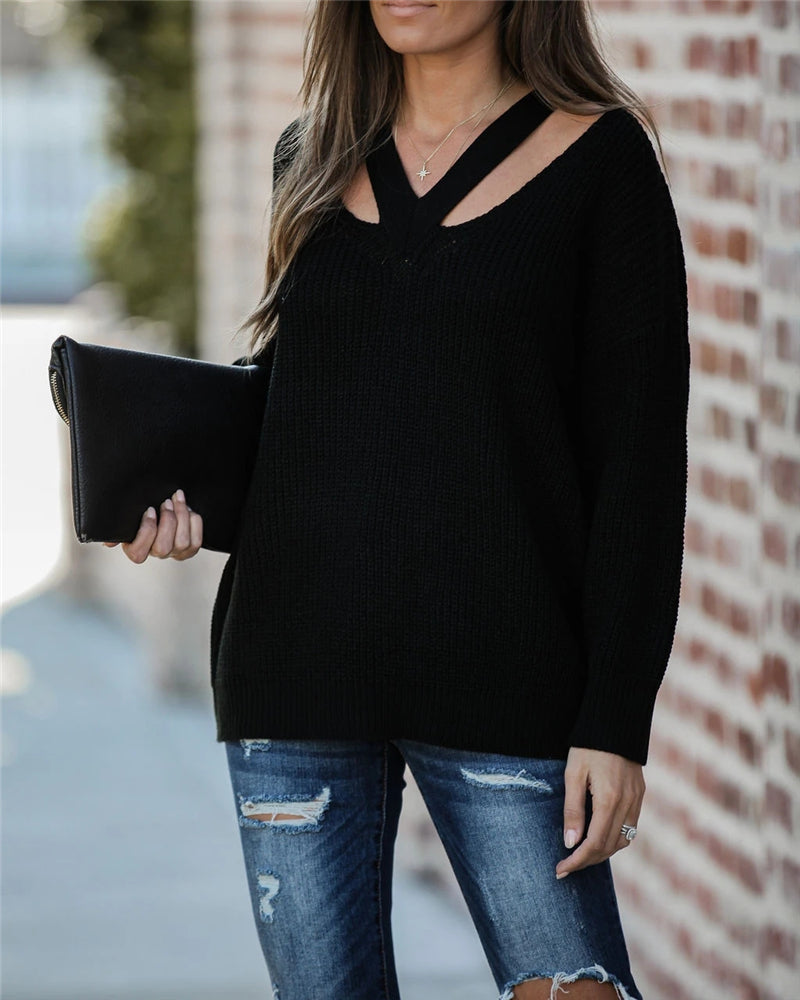 Elegant V-neck Long-Sleeved Women's Sweater
