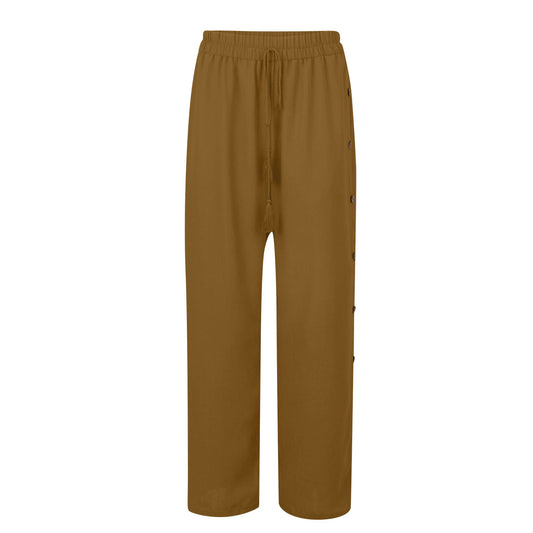 Plus Size Boho Wide Leg Drawstring Pants with Buttons