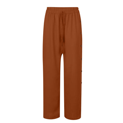 Plus Size Boho Wide Leg Drawstring Pants with Buttons