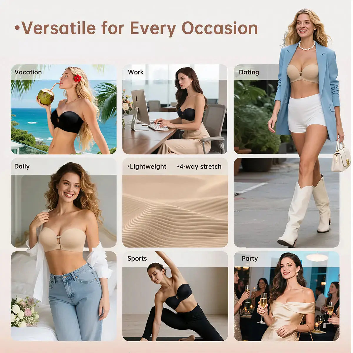 LUCKMEEY Womens Strapless Front Closure Bra Push up Padded Add Cup Non Slip Wireless Supportive Seamless Comfortable Tube Jelly Bra a B C Cup#Summerwins#Tiktokshopdealsforyoudays