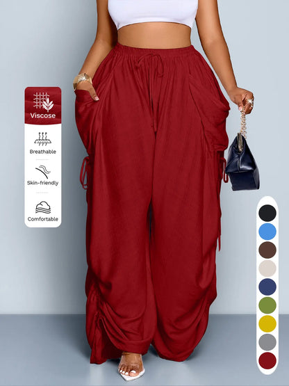 Women'S Casual Loose-Fit Wide Leg Pants, All-Season Woven Fabric, Long Plain Design, Daily Commute & Vacation Wear