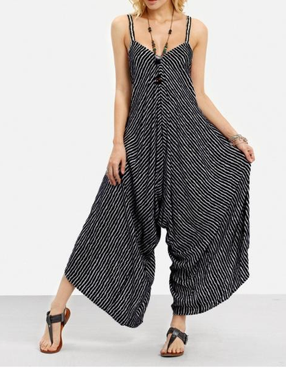 Striped Jumpsuit Dress with Spaghetti Straps