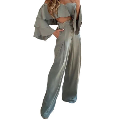 2023 Women's Stylish Off-Shoulder Ruffled Pants Set