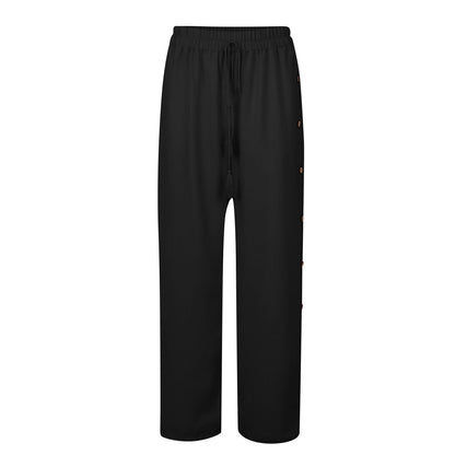 Plus Size Boho Wide Leg Drawstring Pants with Buttons