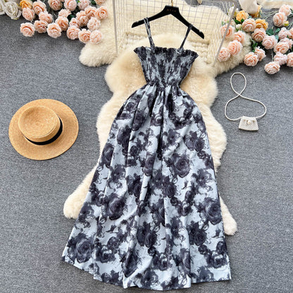 French Vintage Floral Strap Dress for Women
