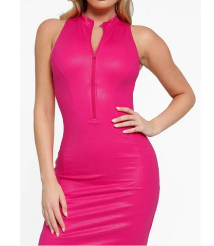 Women's Sleeveless Slim Fit PU Leather Sheath Dress