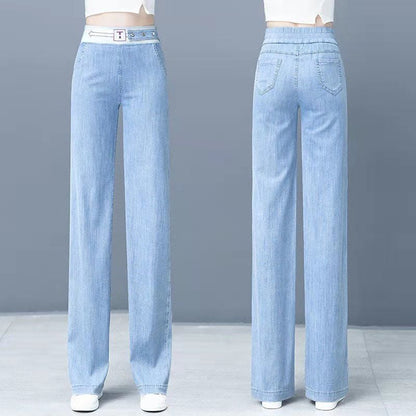 High Waist Loose Ice Silk Straight Trousers