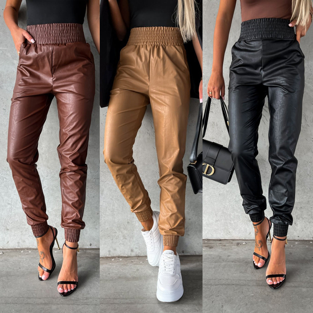 Trendy 2022 Women's Casual Leather Pants with Waist Design