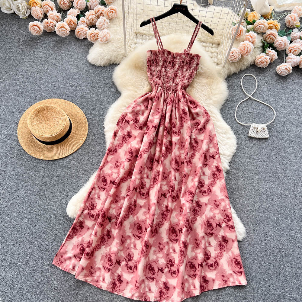 French Vintage Floral Strap Dress for Women