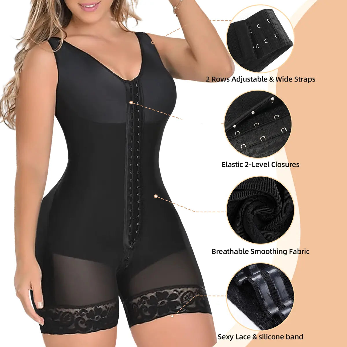 YIANNA Fajas Colombianas Shapewear for Women Tummy Control Full Shapewear Butt Lifter with Hooks Closure