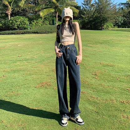 Irregular Wide Leg High Waist Straight Fit Jeans