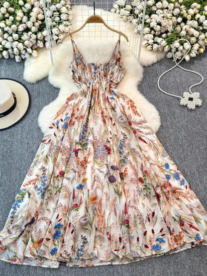 Women'S Boho Style Floral-Print Spaghetti Strap Cami Dress, Bohemian Fashion Casual A-Line Dress for Beach Holiday Vacation, Perfect for Summer