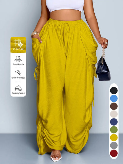Women'S Casual Loose-Fit Wide Leg Pants, All-Season Woven Fabric, Long Plain Design, Daily Commute & Vacation Wear