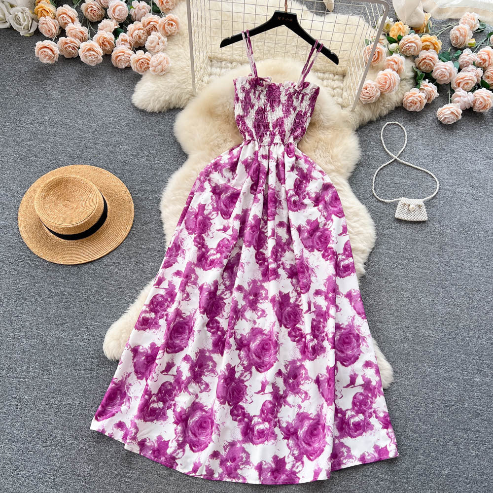 French Vintage Floral Strap Dress for Women