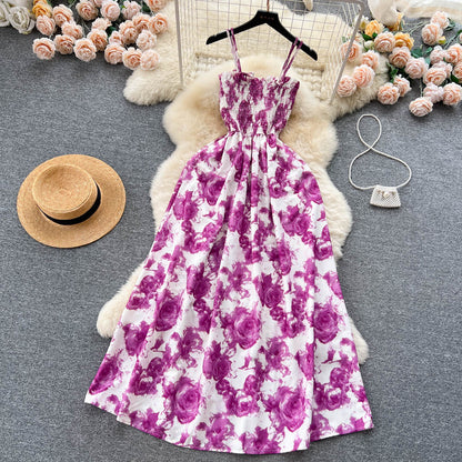 French Vintage Floral Strap Dress for Women