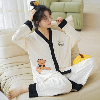 Cartoon Print Polka Dot Pajamas Set for Women