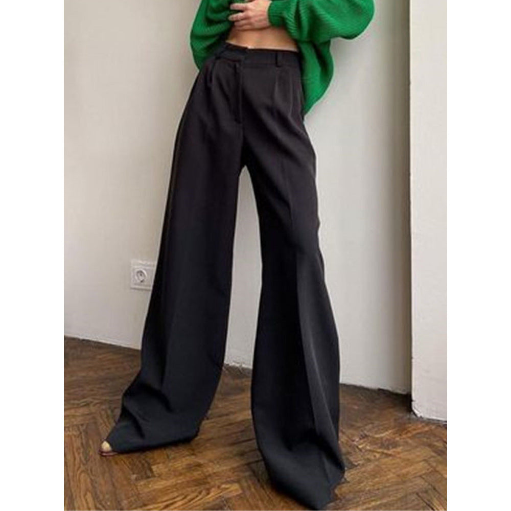 High-Waisted Solid Color Wide-Leg Pants for Women