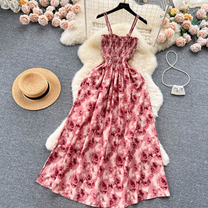 French Vintage Floral Strap Dress for Women