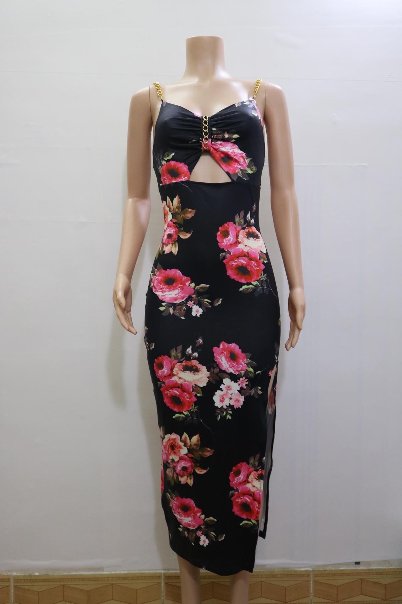 New Women's Summer Floral Print Spaghetti-Strap Dress
