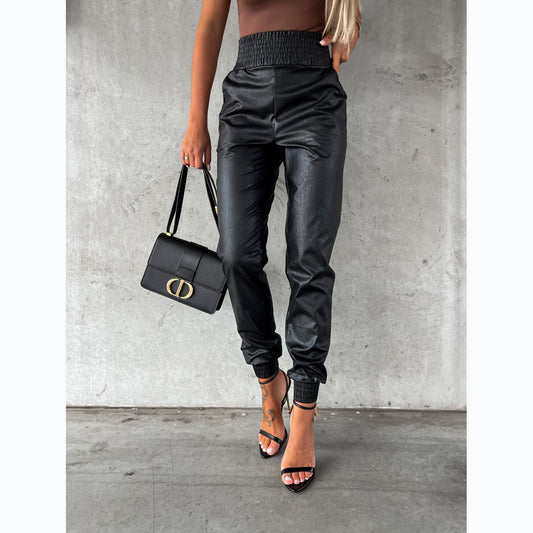 Trendy 2022 Women's Casual Leather Pants with Waist Design