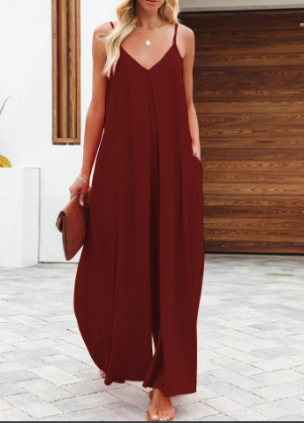Women's U-Neck Backless Wide-Leg Jumpsuit