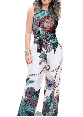 Women's Retro Printed Jumpsuit in Fashionable Style