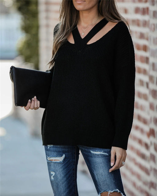 Elegant V-neck Long-Sleeved Women's Sweater