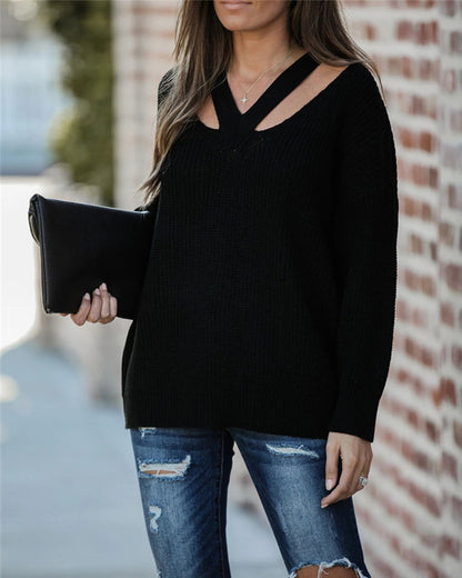 Elegant V-neck Long-Sleeved Women's Sweater