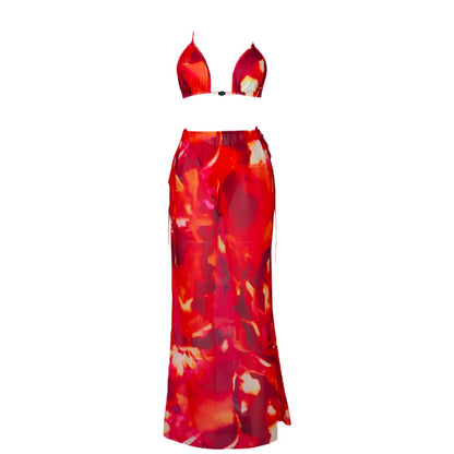 2022 WISH Printed Sexy Bikini Wrap Skirt Set