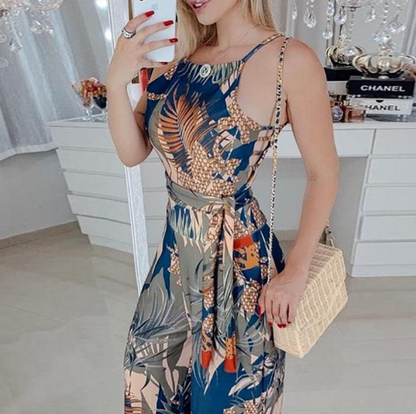 Women's Retro Printed Jumpsuit in Fashionable Style