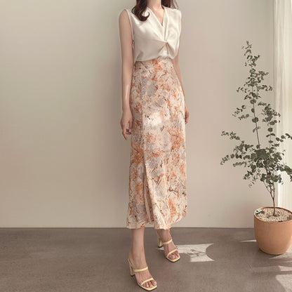 Vintage Floral Chiffon Oil Painting Skirt