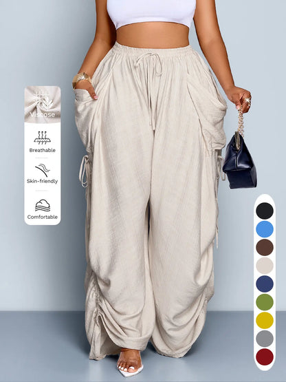 Women'S Casual Loose-Fit Wide Leg Pants, All-Season Woven Fabric, Long Plain Design, Daily Commute & Vacation Wear