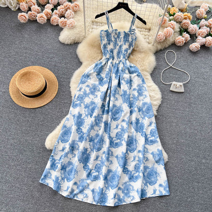 French Vintage Floral Strap Dress for Women