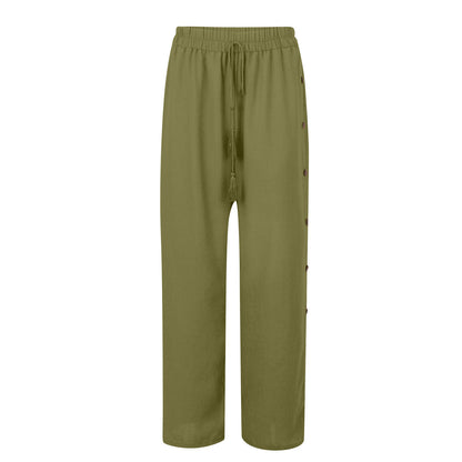 Plus Size Boho Wide Leg Drawstring Pants with Buttons
