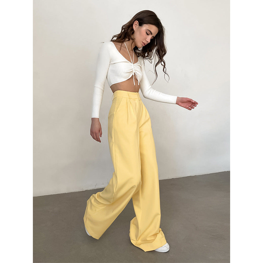 High-Waisted Solid Color Wide-Leg Pants for Women