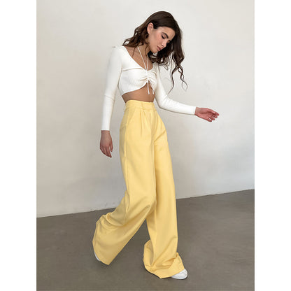 High-Waisted Solid Color Wide-Leg Pants for Women