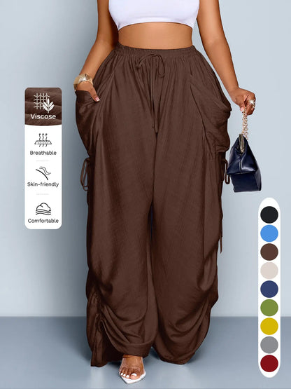 Women'S Casual Loose-Fit Wide Leg Pants, All-Season Woven Fabric, Long Plain Design, Daily Commute & Vacation Wear
