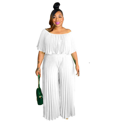Plus Size Women's Ruffle Jumpsuit with Wide Leg Pants