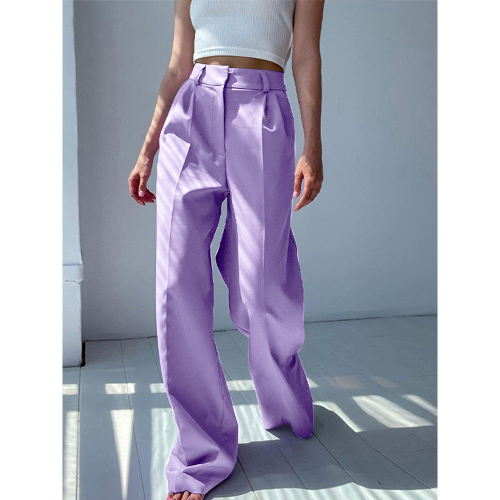 High-Waisted Solid Color Wide-Leg Pants for Women