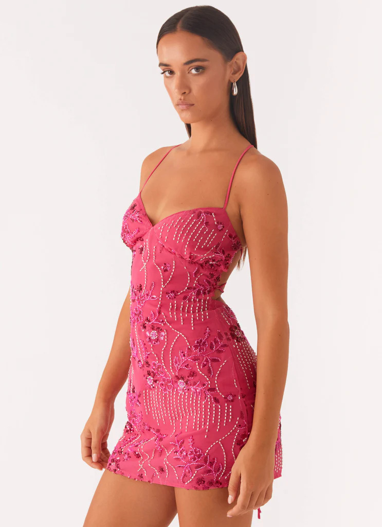 Women's Sequin Embroidered Backless Spaghetti Strap Mini Dress