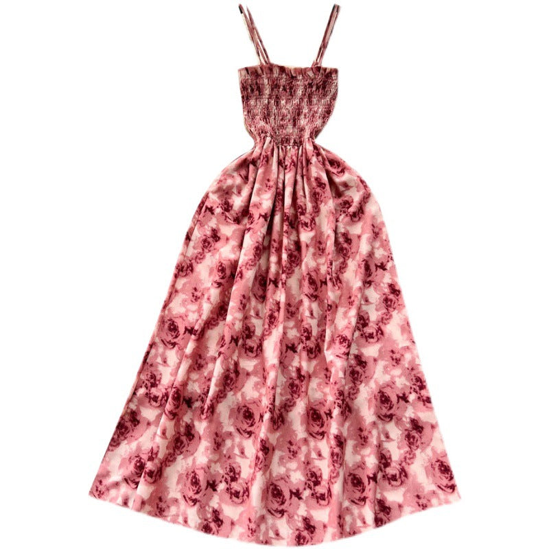 French Vintage Floral Strap Dress for Women