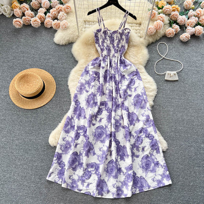 French Vintage Floral Strap Dress for Women