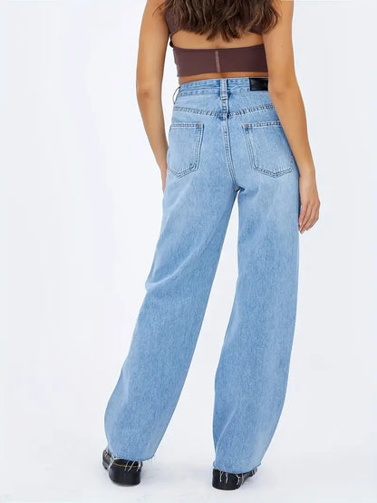 Light Blue High Waist Wide Leg Jeans with Slash Pockets