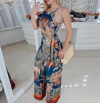 Women's Retro Printed Jumpsuit in Fashionable Style